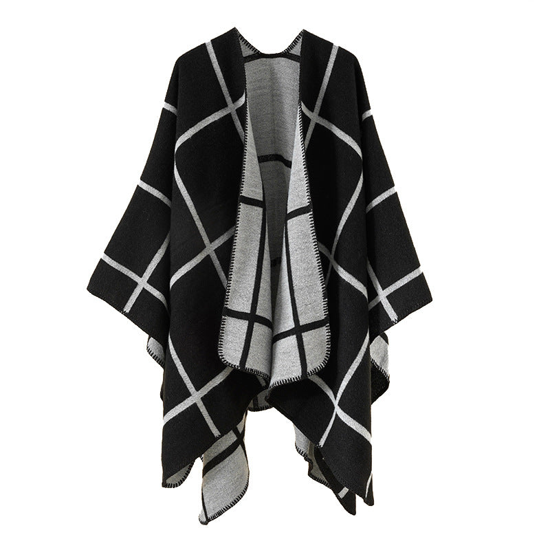 Damen Reversibler Oversize-Umhang mit großem Karomuster und offener Front Shop Nory