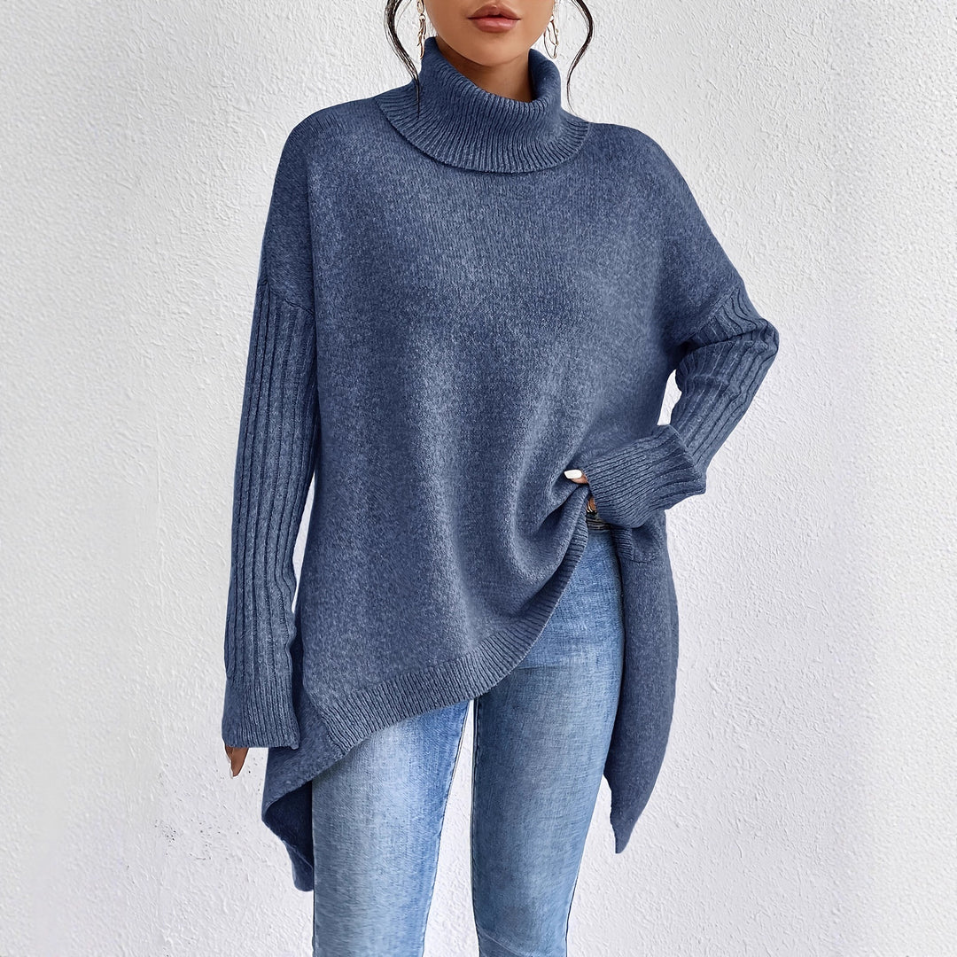 Damen nan Oversize Strickpullover mit hohem Rollkragen, gerippten Ärmeln und asymmetrischem Saum Shop Nory
