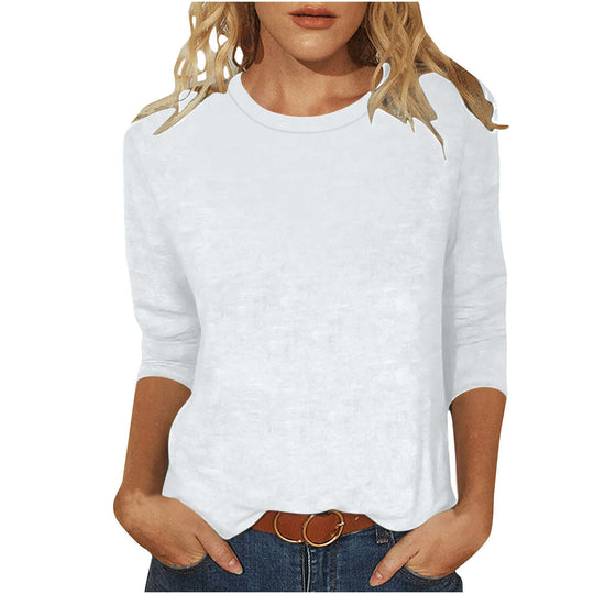 Damen nan lässiges 3/4-Arm Shirt mit Rundhalsausschnitt, lockerer Passform und seitlichen Schlitzen Shop Nory