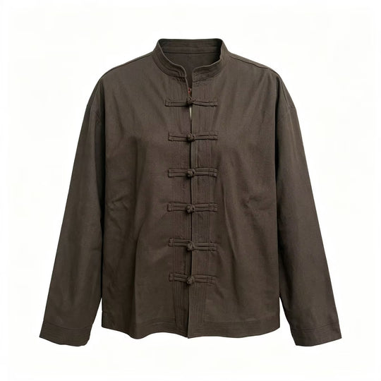 Damen Locker geschnittene Bluse im Mandarin‑Look mit Knotenknöpfen Shop Nory
