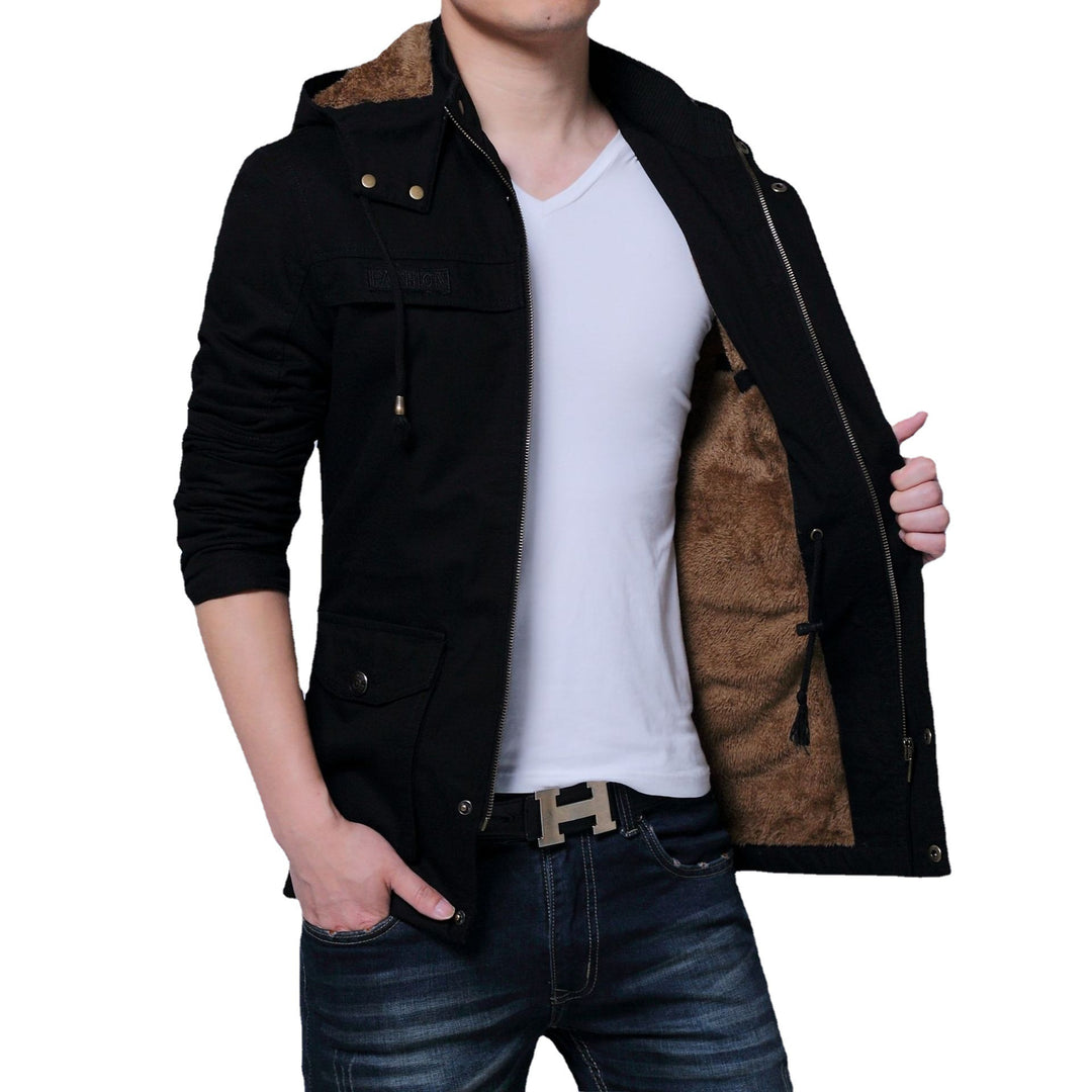 Herren Canvas-Parka mit gefütterter Kapuze, Multifunktions-Taschen und verdecktem Reißverschluss Shop Nory