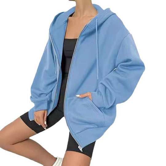 Damen nan oversized Zip-Kapuzenjacke mit kontrastierendem Reißverschluss, doppellagiger Kapuze und Kängurutasche Shop Nory