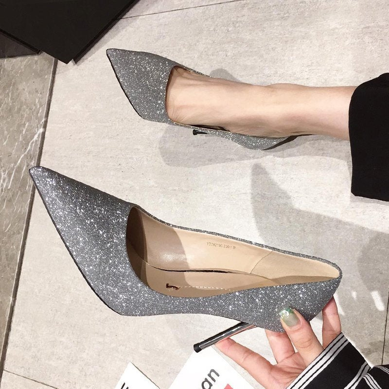 Damen Glamouröse spitze Stiletto-Pumps mit Glitzeroberfläche und ergonomischer Komfortinnensohle Shop Nory