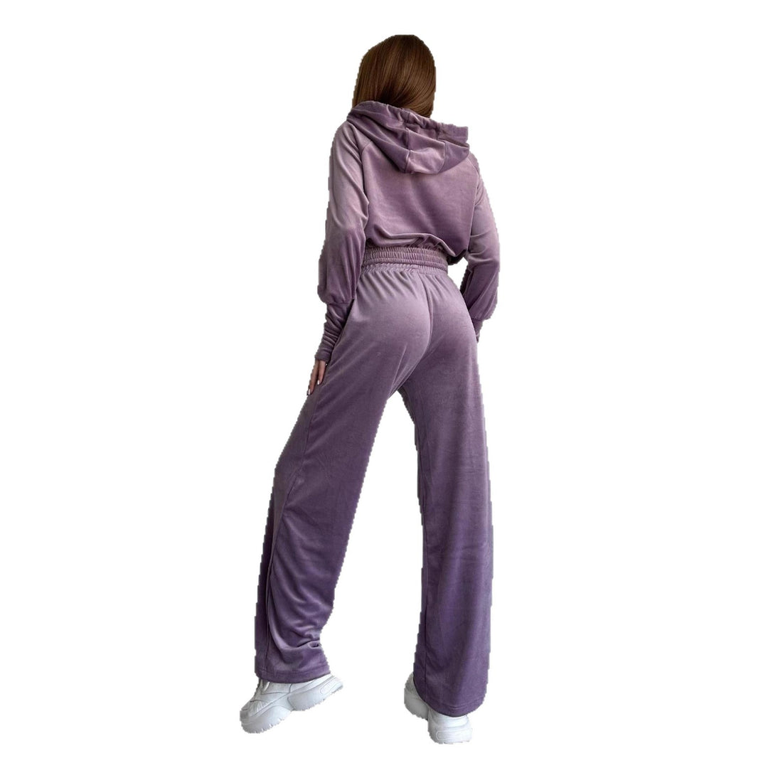 Damen Velours-Lounge-Set mit Cropped Kapuzenjacke und High-Waist weitem Bein Shop Nory