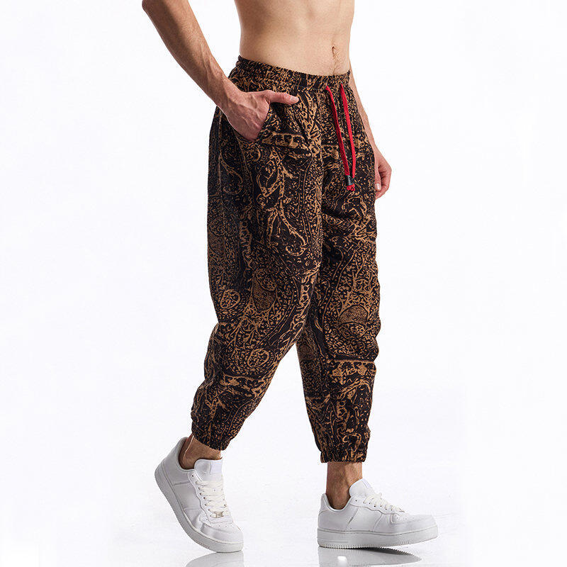 Herren lässige Haremshose mit buntem Blumenmuster und Gummizug