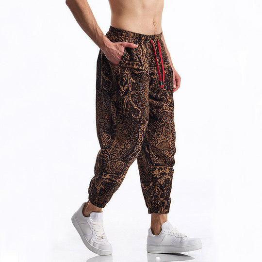 Herren lässige Haremshose mit buntem Blumenmuster und Gummizug