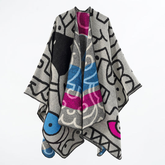 Damen Reversibler Strickponcho im Kuschel‑Umhang mit grafischem Jacquard Shop Nory