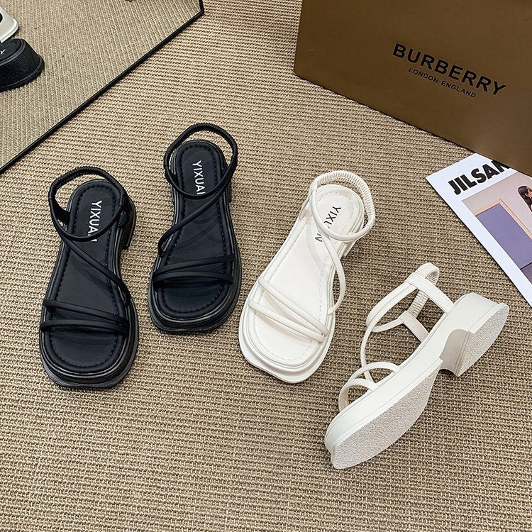 Damen modische Flachsandalen mit elastischen Riemen und rutschfester Sohle