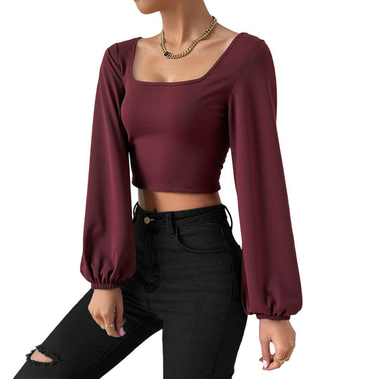 Damen formgebendes Cropped-Top mit quadratischem Ausschnitt und Ballonärmeln Shop Nory