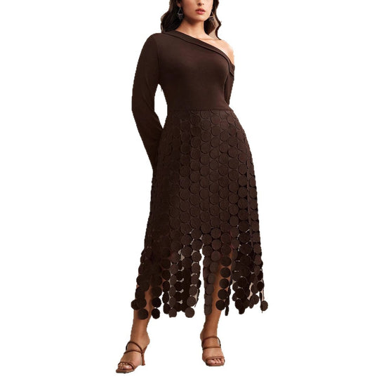 Damen Asymmetrisches Midikleid mit Ein-Schulter-Oberteil und Kreisapplikationsrock Shop Nory