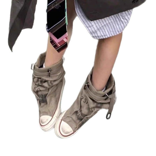 Damen Lässige Hightop-Canvas-Sneaker mit verstellbaren Riemen und Used-Look Shop Nory