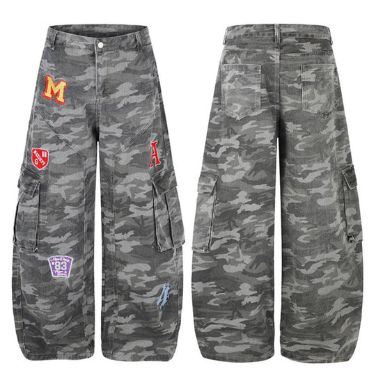 Damen Weite Cargo-Hose im Camouflage-Look mit Applikationen und Multi-Taschen Shop Nory
