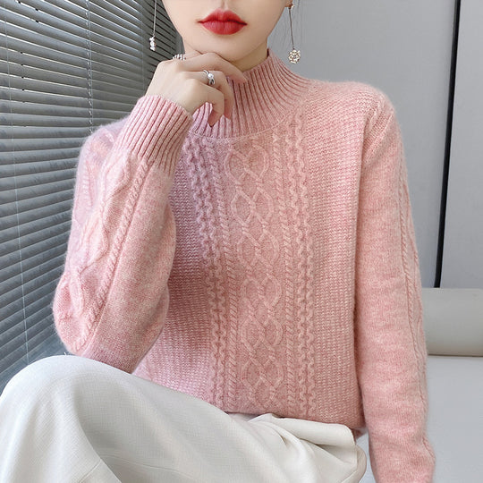 Damen Weicher Zopfstrick-Mockneck-Pullover mit leichtem Mohair-Effekt Shop Nory