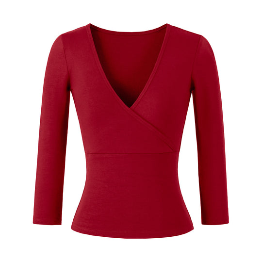 Damen Figurbetontes Wickelshirt aus Stretch‑Jersey mit tiefem V‑Ausschnitt und taillierter Silhouette Shop Nory
