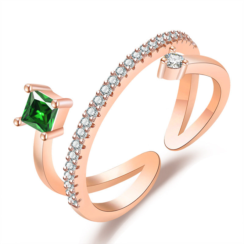 Damen Offener Ring mit luxuriösem grünen Edelstein und funkelnden Zirkoniasteinen Shop Nory
