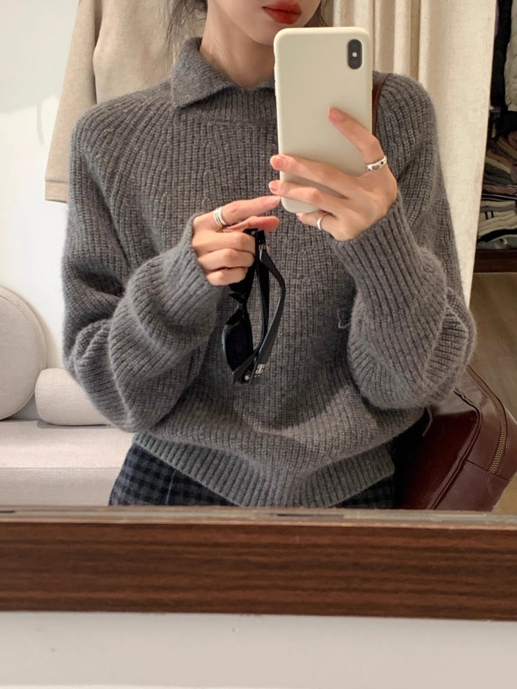 Damen Oversize-Polokragen Feinstrickpullover mit geripptem Saum und kaschmirähnlicher Haptik Shop Nory