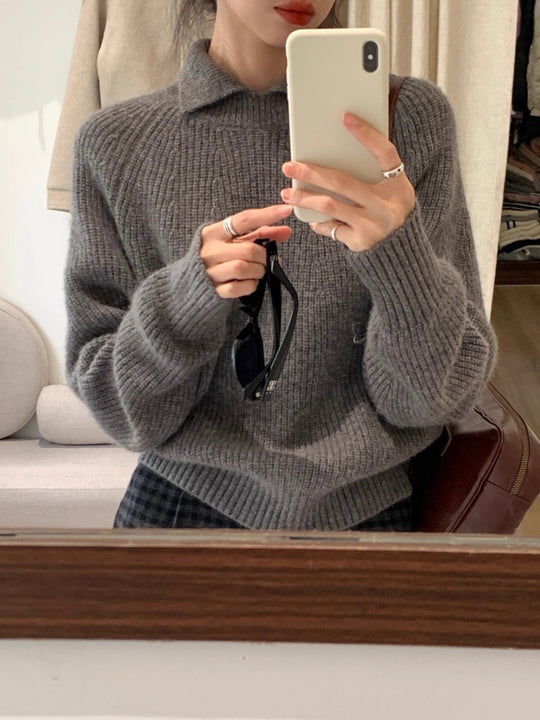 Damen Oversize-Polokragen Feinstrickpullover mit geripptem Saum und kaschmirähnlicher Haptik Shop Nory
