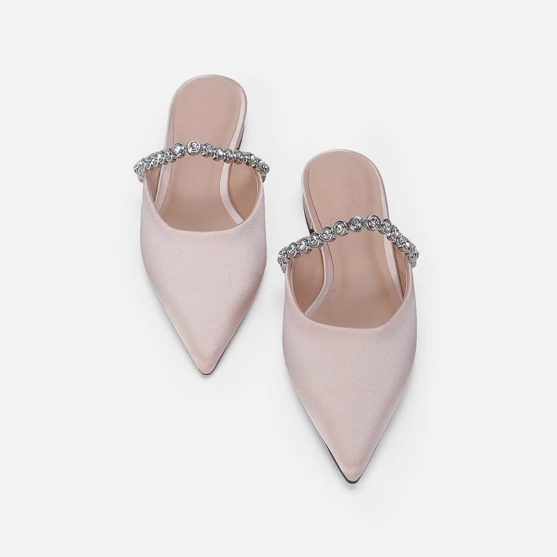 Damen elegante Pantoletten mit glitzerndem Riemen und spitz zulaufender Form