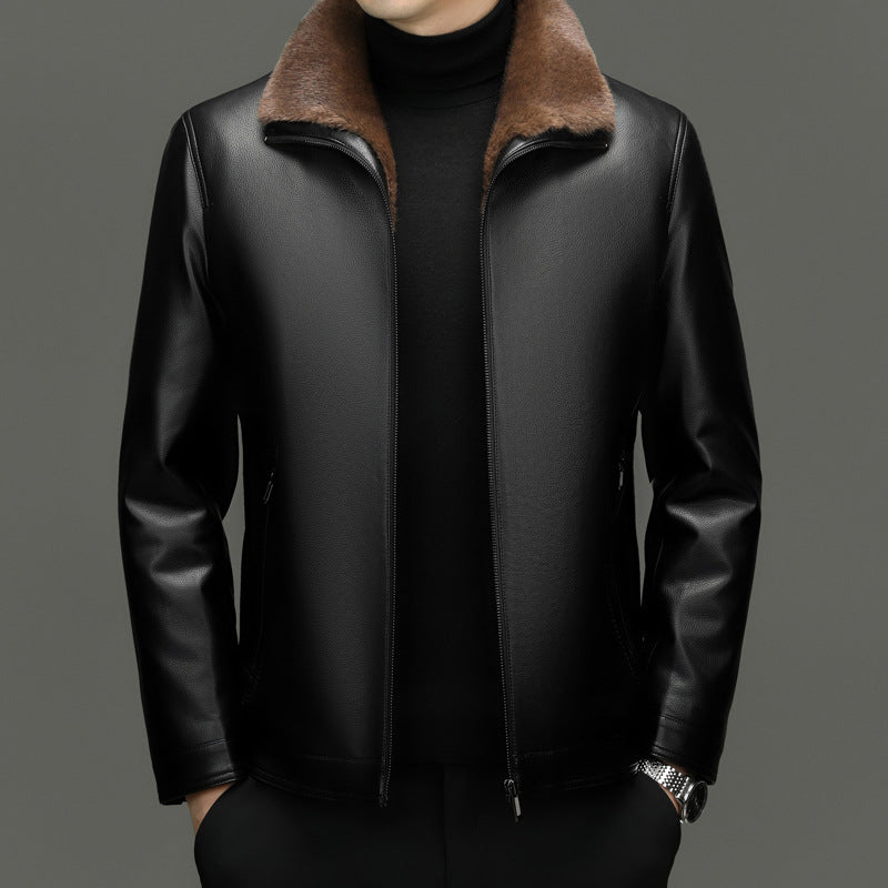 Herren gefütterte Lederimitatjacke mit Kunstfellkragen und Reißverschluss Shop Nory