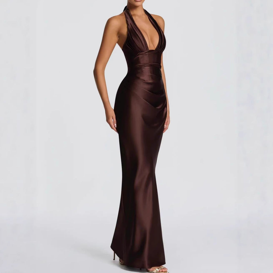 Damen Elegantes langes Abendkleid mit tiefem V-Ausschnitt Shopnory