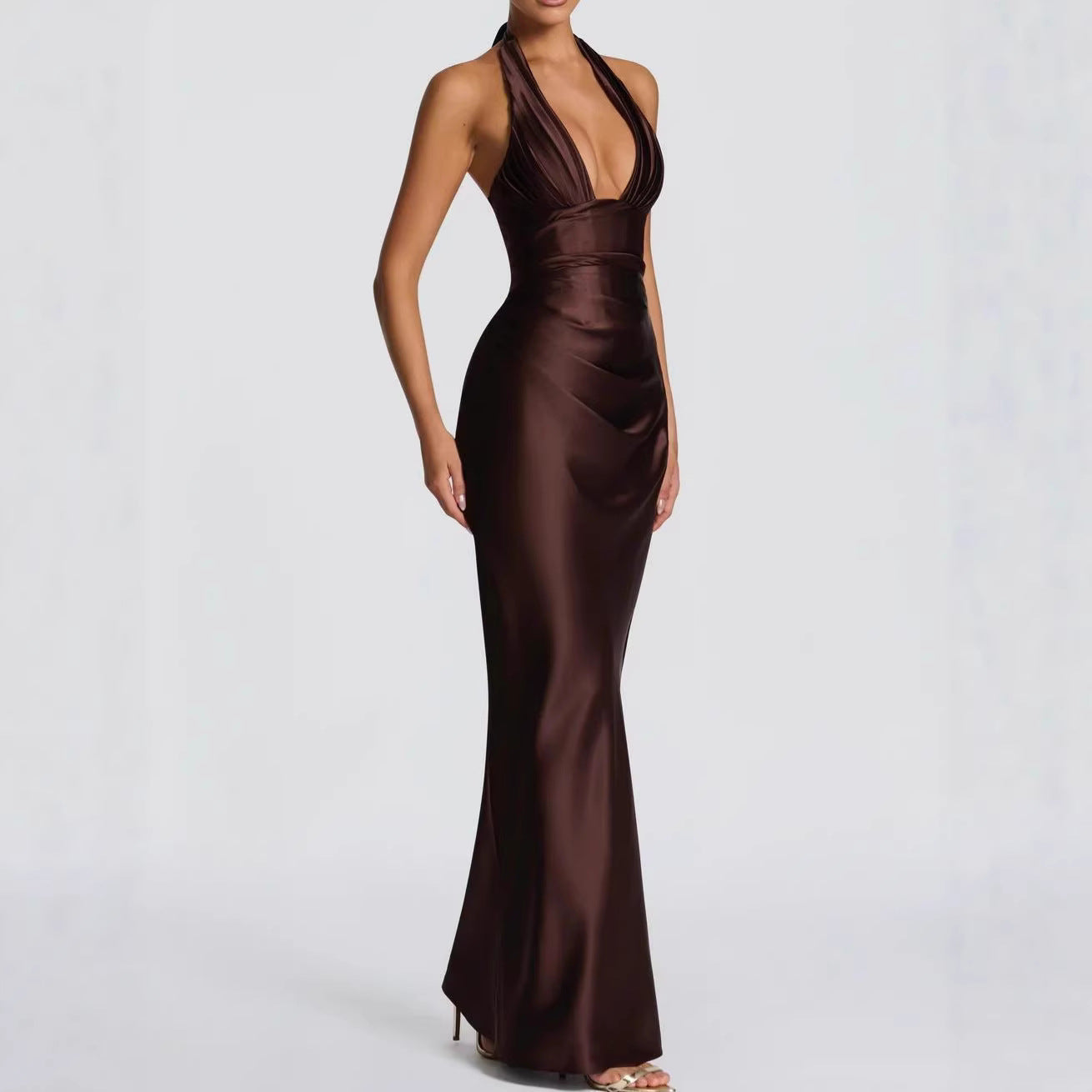 Damen Elegantes langes Abendkleid mit tiefem V-Ausschnitt Shopnory