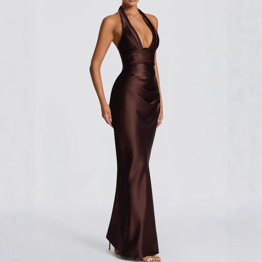 Damen Elegantes langes Abendkleid mit tiefem V-Ausschnitt Shopnory