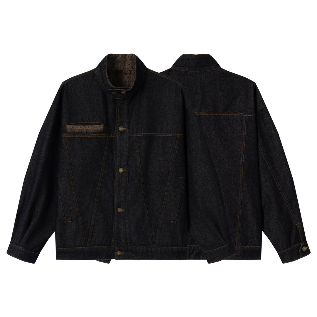Unisex Oversized Denim-Blousonjacke mit Funnelkragen und dekorativer Brustblende Shop Nory