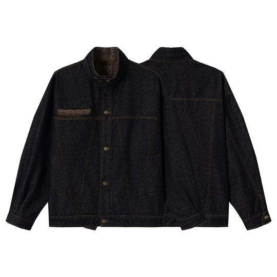 Unisex Oversized Denim-Blousonjacke mit Funnelkragen und dekorativer Brustblende Shop Nory