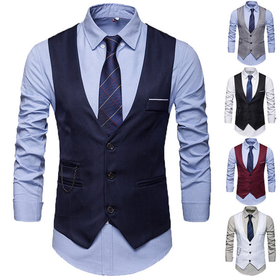 Herren taillierte Anzugweste mit V-Ausschnitt, Kettendetail und Brusttasche Shop Nory