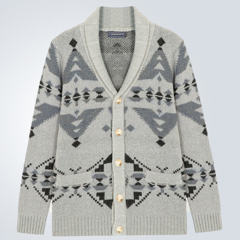Herren Strickjacke mit geometrischem Muster und einem weichen, wärmenden Futter