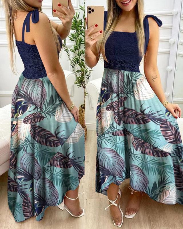 Damen Maxikleid mit Blumenmuster und elastischem Oberteil Shopnory