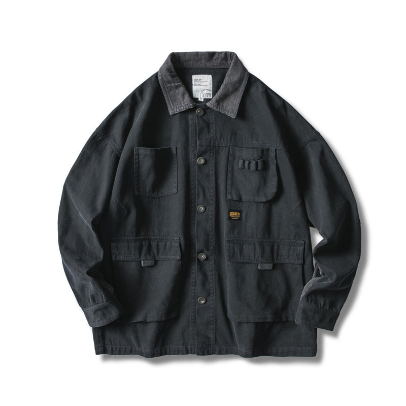 Herren Locker geschnittene Feldjacke im Workwear-Stil mit aufgesetzten Pattentaschen und Cordkragen Shop Nory