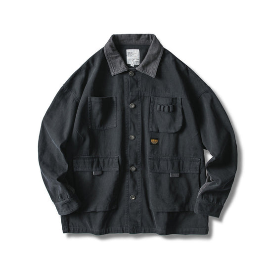Herren Locker geschnittene Feldjacke im Workwear-Stil mit aufgesetzten Pattentaschen und Cordkragen Shop Nory