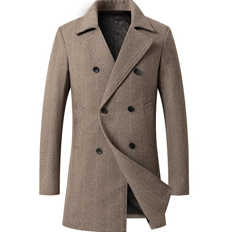 Herren Zweireihiger Fischgrat-Wollmix-Carcoat mit taillierter Schnittführung und gesteppter Thermofütterung Shop Nory