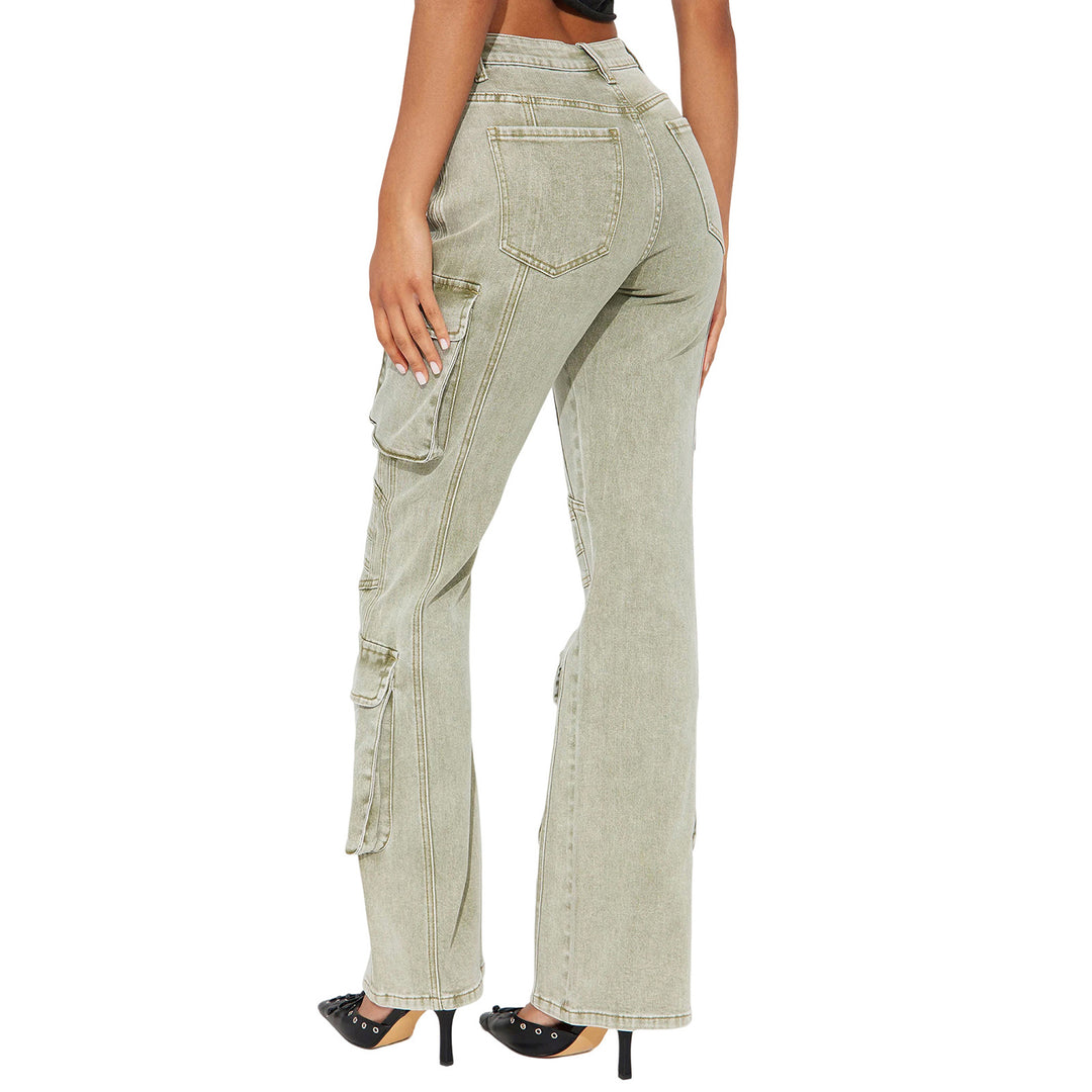 Damen High-Waist Cargo-Denimhose mit weitem Bein, Mehrfachtaschen und Used‑Details Shop Nory