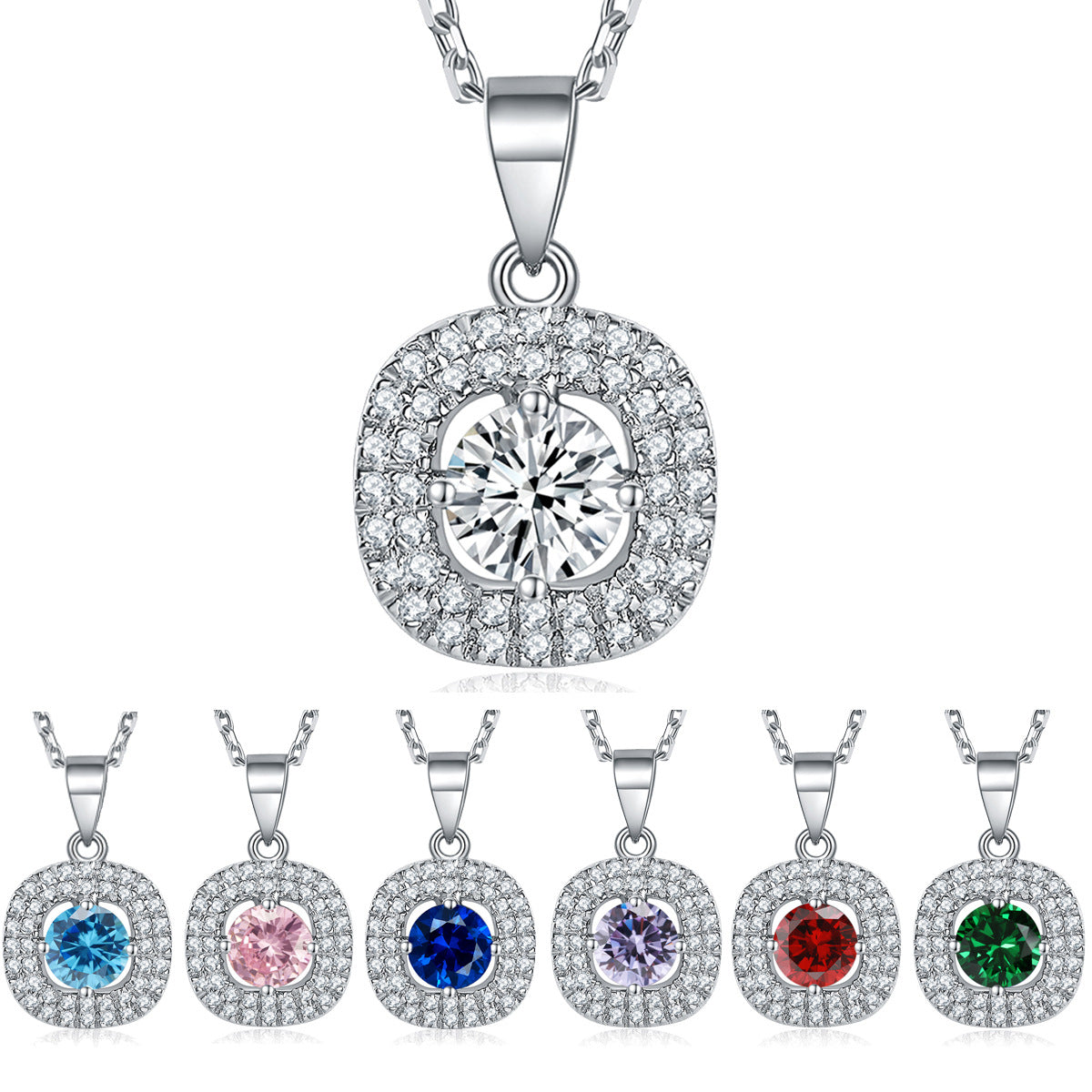 Damen Halskette mit elegantem blauen Zirkonia-Anhänger und funkelndem Kristallbesatz Shop Nory
