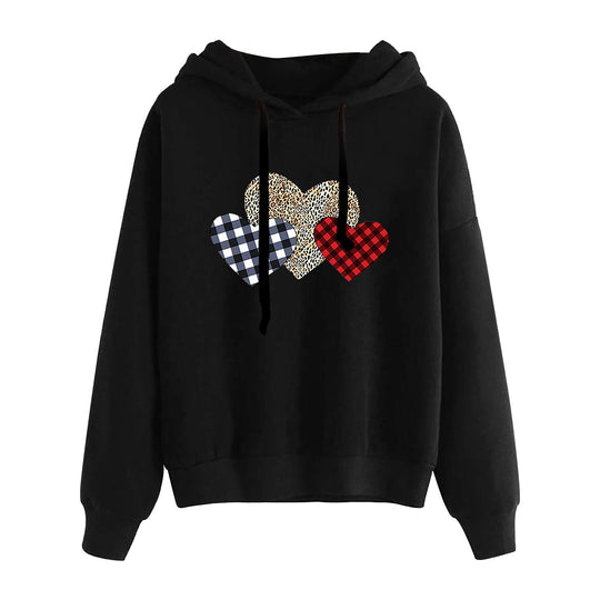 Damen nan lässiger Oversize Kapuzenpullover mit Herz‑und‑Pfotenprint, Kordelzug und gerippten Bündchen Shop Nory