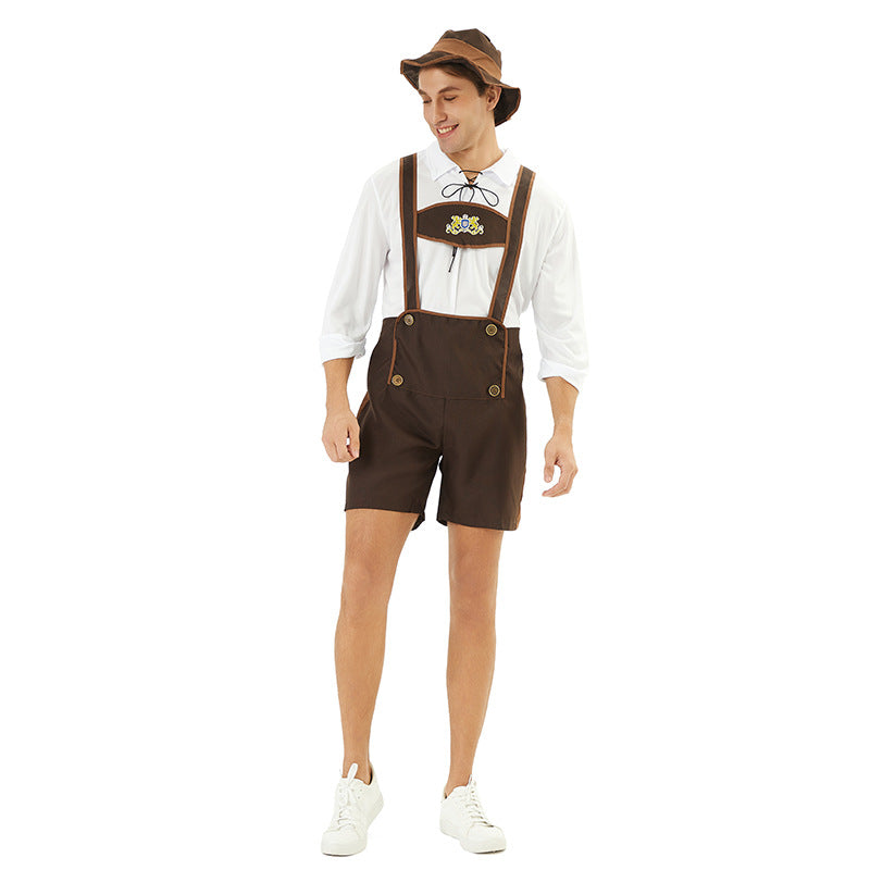 Herren nan kurze Trachtenlederhose mit verstellbaren Trägern und besticktem Brustlatz Shop Nory