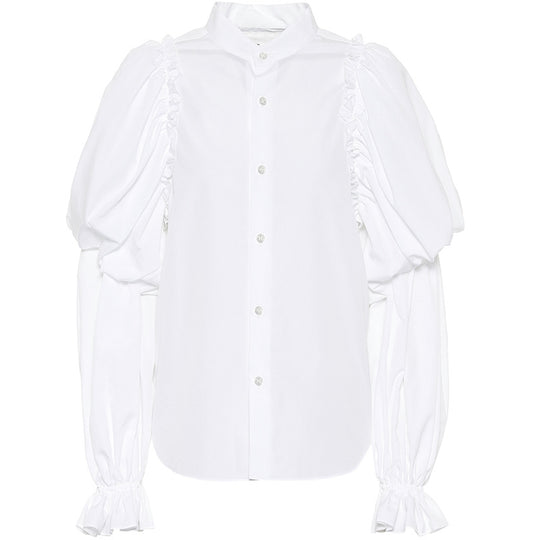 Damen Puffärmel-Bluse mit Stehkragen und Volantmanschtten Shop Nory