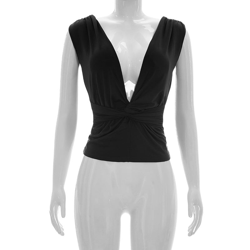 Damen Wickeloberteil mit tiefem V-Ausschnitt und elegantem Knotendetail