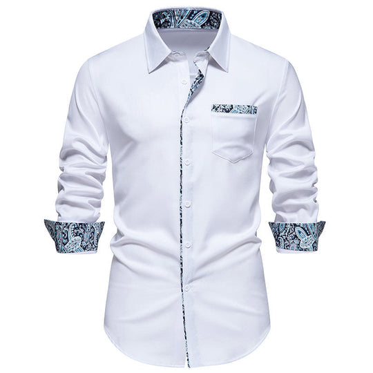 Herren Langarmhemd mit modischem Paisley-Muster an Kragen und Manschetten
