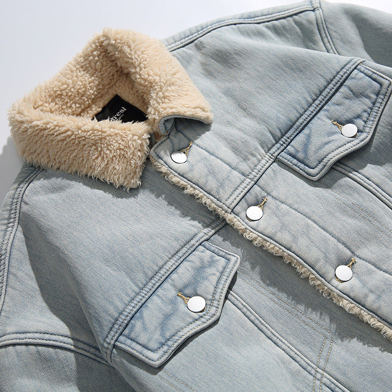 Unisex Oversize-Jeansjacke mit Teddyfutter und Sherpa-Kragen Shop Nory