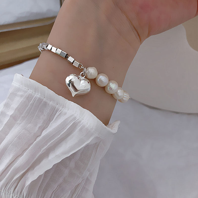 Damen Charm-Armband mit Herz und Perlen Shop Nory