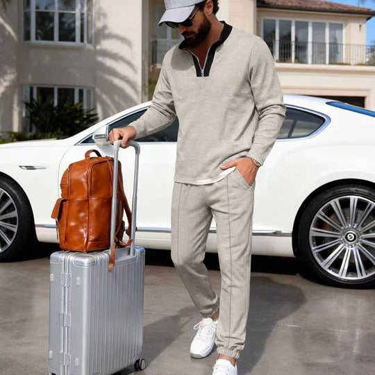 Herren Leichtes Henley-Loungewear-Set mit Kontrastkragen, Tunnelzug-Jogger und elastischen Bündchen Shop Nory