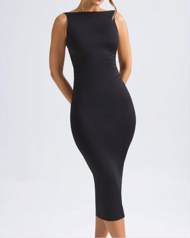 Damen Figurbetontes Midikleid mit schmalem Schnitt und elegantem Ausschnitt Shopnory