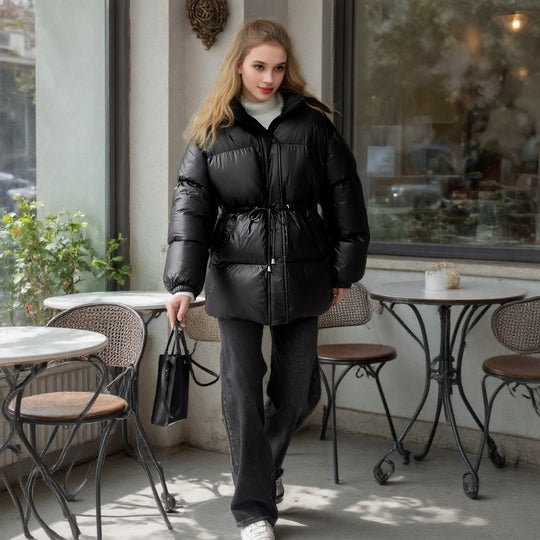 Damen Taillierte Steppjacke in Daunenoptik mit Tunnelzug und Kapuze Shop Nory