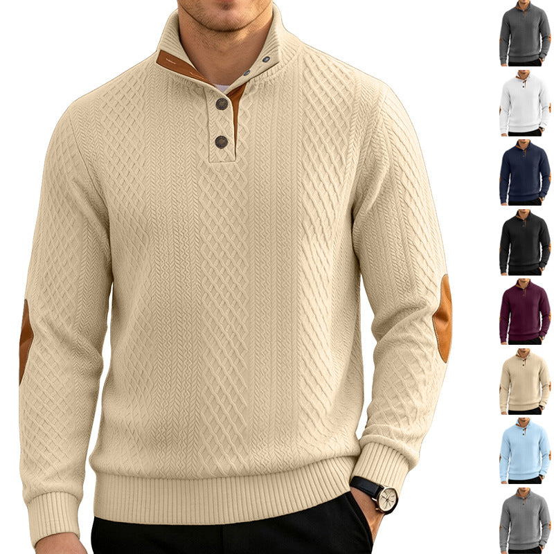 Herren Kabelstrick Troyer Pullover mit Stehkragen und Lederoptik-Ellbogen-Patches Shop Nory