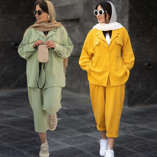 Damen lässiges Zwei-in-Eins Set mit hochwertigem Stoff und praktischen Taschen