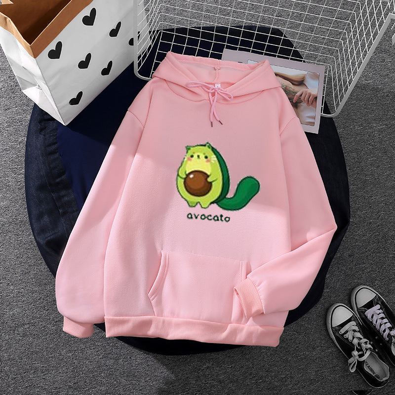 Damen nan Oversize-Fleecehoodie mit weichem Innenfutter, Kängurutasche und Avocato-Cartoonmotiv Shop Nory