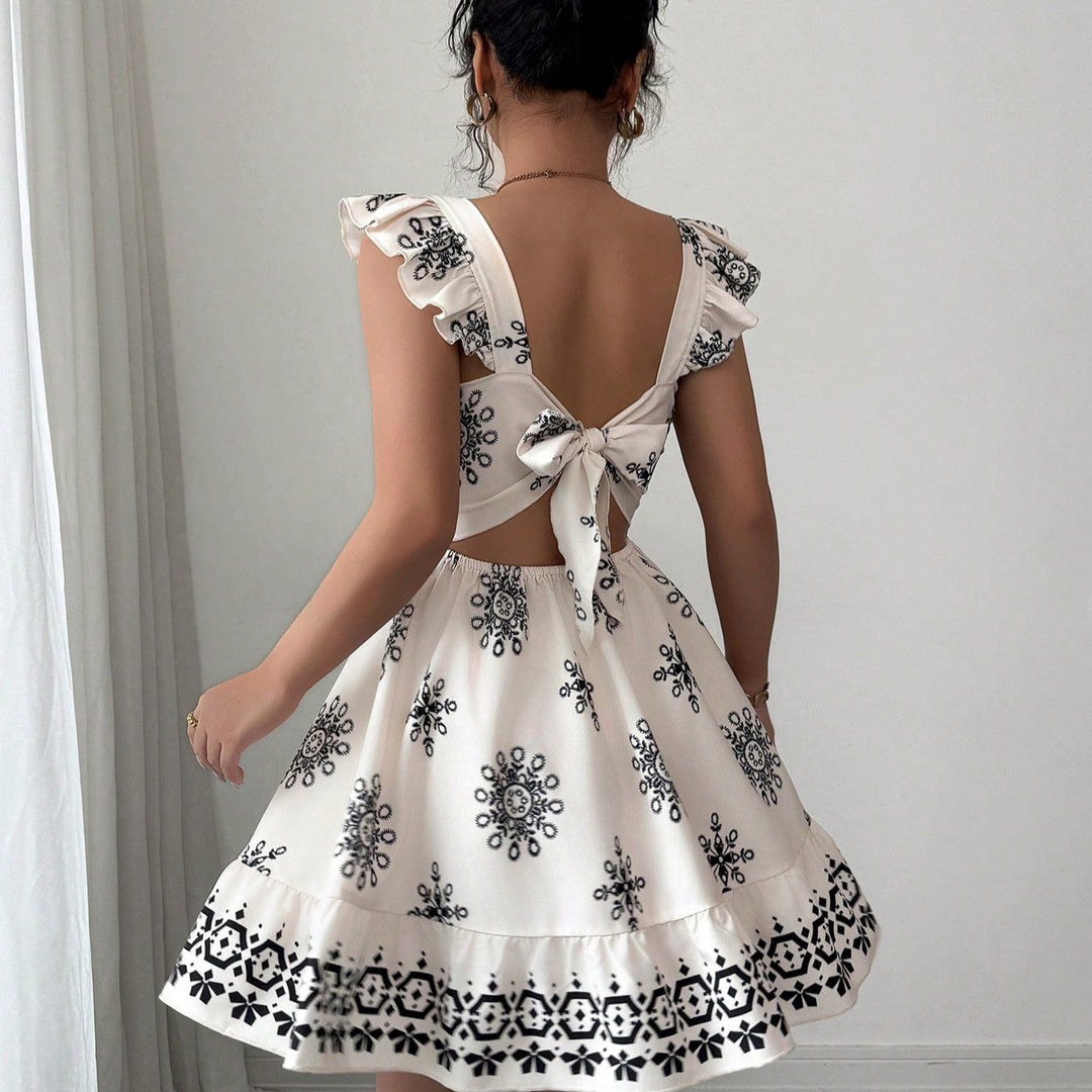 Damen Gestuftes Sommerkleid mit Quadrat-Ausschnitt, Rüschen-Trägern und bestickter A-Linie Shop Nory